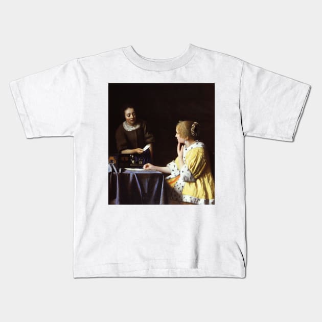 Mistress and Maid by Jan Vermeer Kids T-Shirt by Classic Art Stall